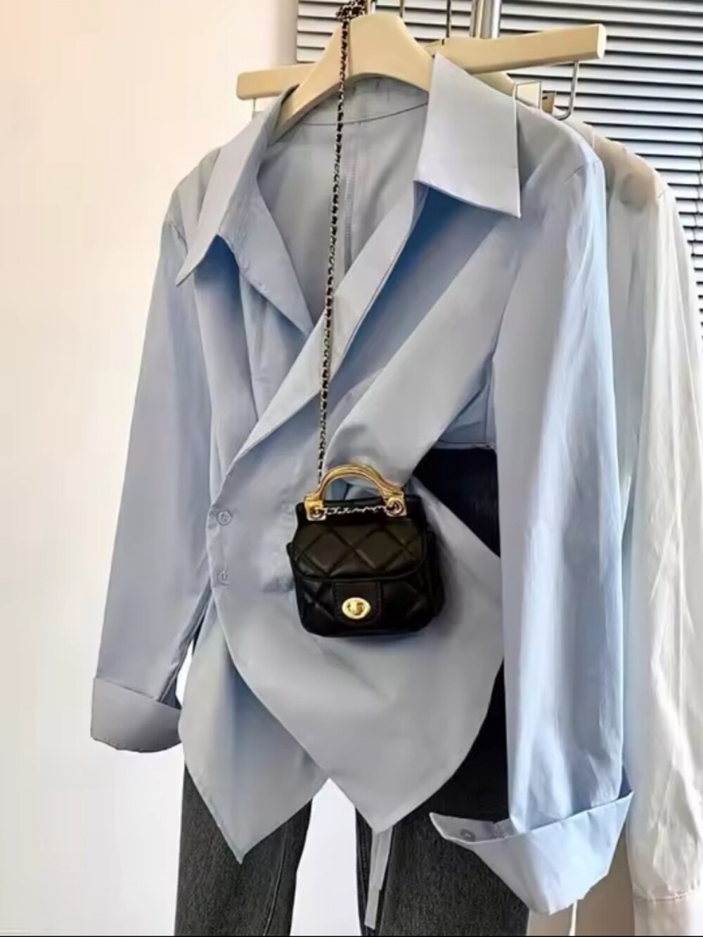 Designer Irregular Long sleeve Polo Shirt Women Tunic White Elegant Basic Top - Picture 4 of 4